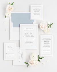 Our Simply Classic design is a great option for anyone looking for more traditional invitations. The embellished script font and the delicate double line border add a lovely touch of formality for a timeless look!