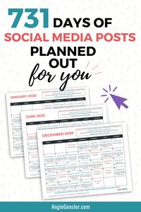 Want to grow your social media followers, increase engagement, and save HOURS of time and stress growing your business? Then grab your copy of the 2019 / 2020 Social Media Content Calendar and get 731 days of social media post ideas planned out for you! #SocialMedia