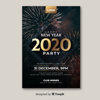 New year party poster template with photo. Download for free at freepik.com! #Freepik #freevector #freeflyer #freeposter #newyear #newyear2020 #party