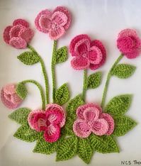 Crocheted pink pansies in box frame wall art - Crochet - Tutorials