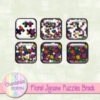 Free floral jigsaw puzzle brads with instant download. Use them in your digital scrapbooking, digital planner, card making and more. #jigsawpuzzle #designelements #clipart #digiscrap #digitalscrapbooking #digitalcrafts #brads
