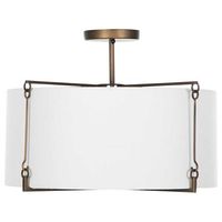 Carlo French Country Bronze Metal White Linen Semi Flush Mount