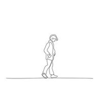 Sad teenager walking continuous one line drawing vector