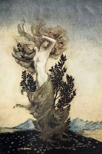 Daphne: or "Laurel" in Greek, was a famous high priestess of Gaia. She was almost a victim of Apollo's lust. But Daphne appealed to Gaia, who turned her into a laurel tree just in the nick of time. The laurel tree has mind altering properties, and the leaves were chewed by priestesses at Delphi to induce a ecstatic trance.