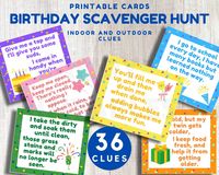 Birthday Treasure Hunt Clues For Kids, Indoor Outdoor Birthday Scavenger Hunt