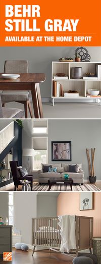 Whether you’re looking to add color to your dining room, living room or nursery, Still Gray by BEHR Paint can help you achieve the designer look you desire. Click to shop BEHR Paint for more inspiration.