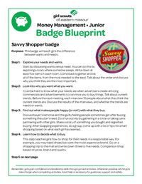 Girl Scouts of Eastern Missouri - Badge Blueprint for Junior Savvy Shopper Badge - PDF