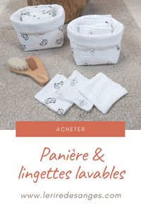 Panière en lange contenant 8 lingettes lavables très douces en éponge bambou. Prsonnalisable. Fait main en France