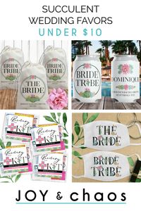 Add some succulent fun to your wedding with these party favors under $10! Gifts such as can coolers, drawstring bags, recovery kits, and face masks all make for the perfect goodies for your guests. Shop these & other succulent wedding goodies on our website! ☆ joyandchaosshop.com/ #succulent #weddinggifts #bridetribe #weddingonabudget #weddinginspiration #bridesmaids