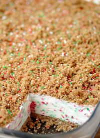 Frozen Christmas Dessert – this unique dessert has crunchy base and top and frozen, creamy filling with sprinkles in Christmas colors. A combination of filling made with cream cheese, sweetened condensed milk and whipped cream, with base and top made of graham crackers, simply has to be tried. It is so quick and easy to prepare and the taste is amazing.