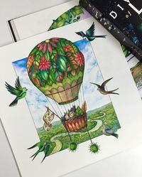 Adventure Part II: The Amazon. Currently reading a book on evolution by Edward O. Wilson. Hop on for a mini expedition. #johannabasford #coloredpencils #johannabasfordenchantedforest #hotairballoon