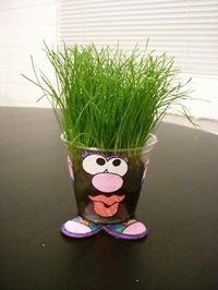 Downloaded the Mr. Potato Head printables (filed under Science). Just grow grass seed in a cup and add face parts...so cute!