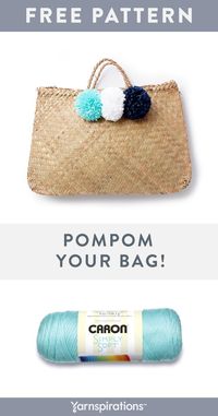 Caron Simply Soft Yarn Pattern | Accessorize your bag with cute pom poms made with Caron Simply Soft, a versatile worsted weight yarn, that is incredibly soft to the touch and perfect from a variety of projects! #Yarnspirations #Caron#CaronSimplySoft #FreeCraftPattern #PomPoms