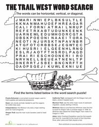 Worksheets: Oregon Trail Word Search