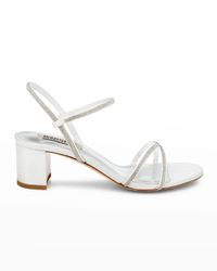Badgley Mischka Ultima Crystal Crisscross Block-Heel Sandals | Neiman Marcus