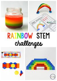 My students love STEM centers so they're going to be super excited to try these rainbow STEM challenges. It's great for kindergarten or first grade! #stemkids #kidsstem #stemteacher #learning