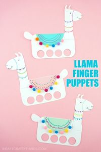 Get the template to make these playful llama craft finger puppets. Fun llama craft for kids to create, decorate and play with. Cute Llama birthday party activity. #kidscraft #papercraft #paperart #kidsactivities #artprojectsforkids #iheartcraftythings #summercamp #crafts #craftsforkids