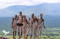 A Bunch of Mursi Boys out Herding Together, Ethiopia