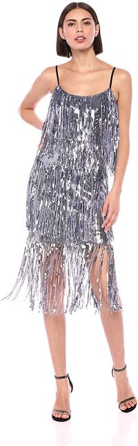 Dress the Population Women's Roxy Tiered Fringe Sequin Party Dress, Garnet, XXS at Amazon Women’s Clothing store