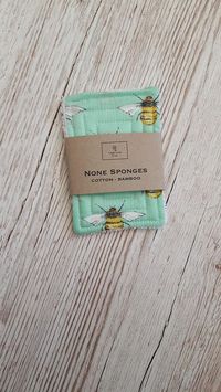 Pack of Two None Sponges No Plastic. No Waste... None.... None Sponge The None Sponges are plastic free alternatives to disposable dish sponges The None Sponge is made from just Cotton & Bamboo The cotton and waffle layers sandwich the quilted naturally antibacterial and highly