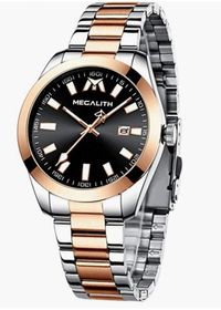 MEGALITH Herrenuhr Edelstahl Silber Armbanduhr Herren Analog Wasserdicht Uhr Herren Blaues Zifferblatt Leuchtend Kalender Elegant Geschenk für Männer