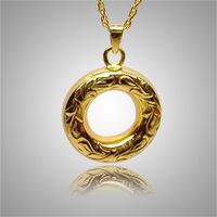 The Eternal Etched Keepsake Jewelry is 14k yellow gold and crafted by an artistic skilled jeweler one at a time. The quality is excellent and the craftsmanship is outstanding. This Keepsake Pendant holds a small amount of remains, a piece of hair or something that is small enough to memorialize your loved one and bring them close to your heart.