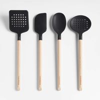 Crate & Barrel Black Silicone and Wood Utensils, Set of 4 + Reviews | Crate & Barrel