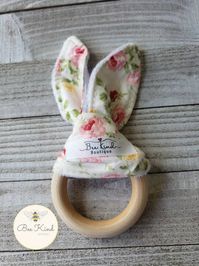 Cream Floral Printed Fabric Bunny Ear Teether for Baby with | Etsy