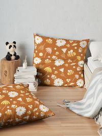"Daisy bee pattern in orange, pink, yellow" Floor Pillow for Sale by PatternBelle | Redbubble