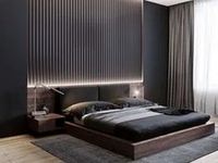 32 This Bedroom Has A Geometric Back Lit Wood Accent Wall » beloveleey.com #bedroom #bedroomideas #bedroomdesign