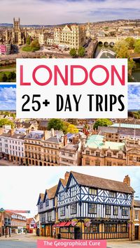 Scoping out some possible day trips from London? This is the ultimate guide to 32 of the best day trips from London. I give you an overview of the attractions in each London day trip destination and give you tips for getting there by train, bus, car, and guided tour. You can visit world famous UNESCO sites, admire ancient castles, visit artsy enclaves, or stroll through medieval villages. I’ve included the most popular day trips from London like Windsor, Bath, Stonehenge, and Oxford.