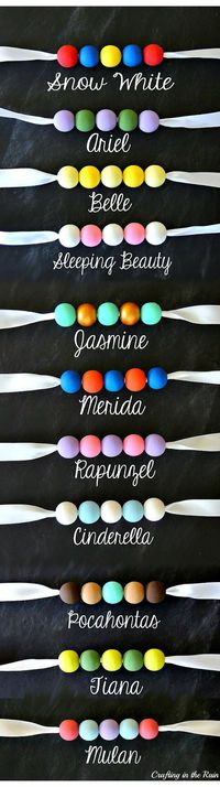 Crafting in the Rain: Disney Princess Necklaces. Darling way to make a necklace or bracelet for a sweet princess we know to wear with her sash and tiara.