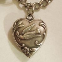 Sterling Silver Puffy Heart Charm - Dove and Olive Twig - Engraved 'Louise'