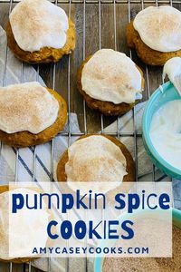 These Soft Pumpkin Spice Cookies with Buttercream Frosting are a fall favorite! Thick and cakey and loaded with raisins and pecans, these one of a kind cookies are topped with a rich buttercream frosting and a sprinkle of cinnamon sugar.