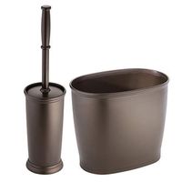 mDesign Toilet Bowl Brush and Wastebasket Trash Can for Bathroom - Set of 2