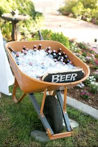 Barbeque / Garden Party Idea Great idea for all kinds of beverages! Obviously not beer...Glass Cokes from Costco, wheel barrow, Ice.... Also we used little red wagon....