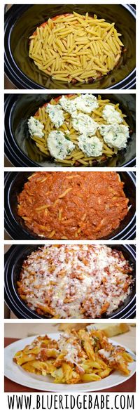 easy crockpot baked ziti - pinned over 50k times. Super easy and delicious! I used my regular pasta sauce. Using all parmesan cheese instead of asiago would be fine.