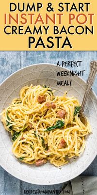 Instant Pot Creamy Bacon Pasta is the ultimate in comfort food. Rich, creamy, salty and smoky, it is everything you crave, served up in one bowl. And because it is made in the pressure cooker, this creamy bacon pasta dish is sooooo simple make! #instantpot #instantpotrecipes #pressurecooker #pressurecookerrecipes #bacon #pasta #instantpotpasta #easypastarecipes