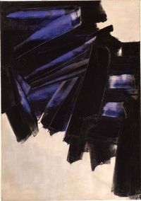 Tableau de Pierre Soulages (1919) peintre, graveur français associé à l'art abstrait. Particulièrement connu pour son usage des reflets de la couleur noire.