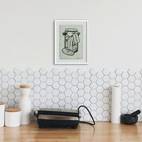 Small lino print "Pickles" on 10x15 cm handmade paper. Available in my Etsy store! Illustration with jar of pickles and hidden character. Grapic design ideal for every mom, food lover, gardener and chef. Slightly green color of paper accompanied by illustration theme will match interior design of cozy dining room and kitchen atmosphere full of vegetables and spices.