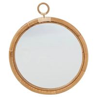 Talia Coastal Beach Brown Rattan Wall Round Mirror - Small | Kathy Kuo Home
