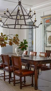 ASHLEY GILBREATH INTERIOR DESIGN: “Not only do antiques, with their little quirks and imperfections, add to the depth of a space, but they really stand up to life’s ‘uh-oh’ moments,” Gilbreath goes on to explain when discussing the home’s antique European tables in the breakfast and dining rooms. architect Brandon C. Ingram