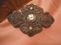 Vintage Sterling Antique Marcasite and Crystal Embellished Victorian Brooch Signed 925 MT Ornate. $129.00, via Etsy.