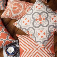 Drop Ship Orange Grey Geometric Pillow Cover Boho Linen Cotton Cushion Cover Decorative Throw Pillows Pillowcase Pillowsham 17"