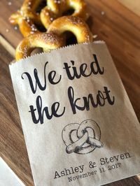 We tied the Knot Pretzel Bags Pretzel Bags Pretzel sleeves | Etsy #weddingideas #weddingfavors #weddingpuns