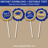 2017 Cupcake Toppers in Blue and Gold