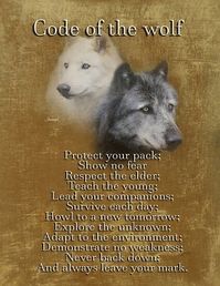 Code of the Wolf inspirational quote on artistic wolves watercolor on parchment look background. Native American wisdom. Wolf spirit, The text reads / ,"Protect your pack; / Show no fear / Respect the elder; / Teach the young; / Lead your companions; / Survive each day; / Howl to a new tomorr… • Millions of unique designs by independent artists. Find your thing.