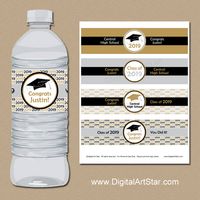 Gold and Silver High School Graduation Water Bottle Labels for Graduation Party Decorations #graduation #graduationparty #graduationpartyideas #graduationdecorations #waterbottlelabels #waterbottle #partydecorations #partyideas #printables #personalized