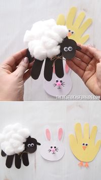 EASTER HANDPRINT CARDS 🐰🐥🐑 - such a cute Easter craft for kids! Kids will love to make these Easter Cards. #bestideasforkids