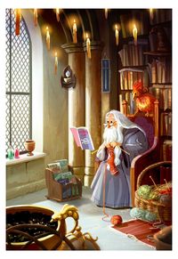 LOVE this Dumbledore artwork. His face is just so precious... plus, HE'S KNITTING.
